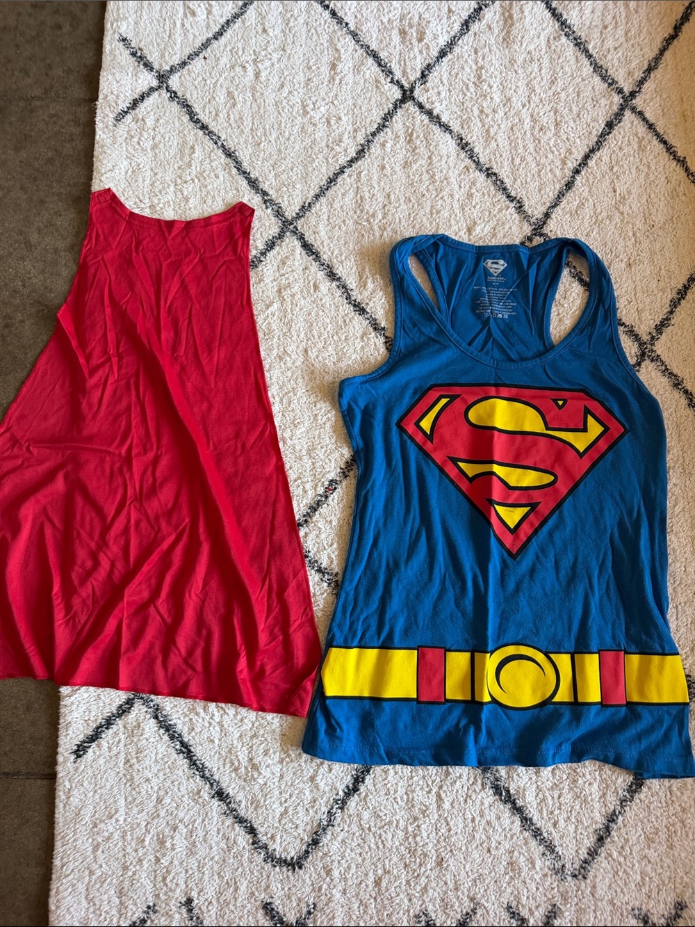 DC Comics Men' Blue Superman Tank with Red Cape and Yellow Belt Graphic